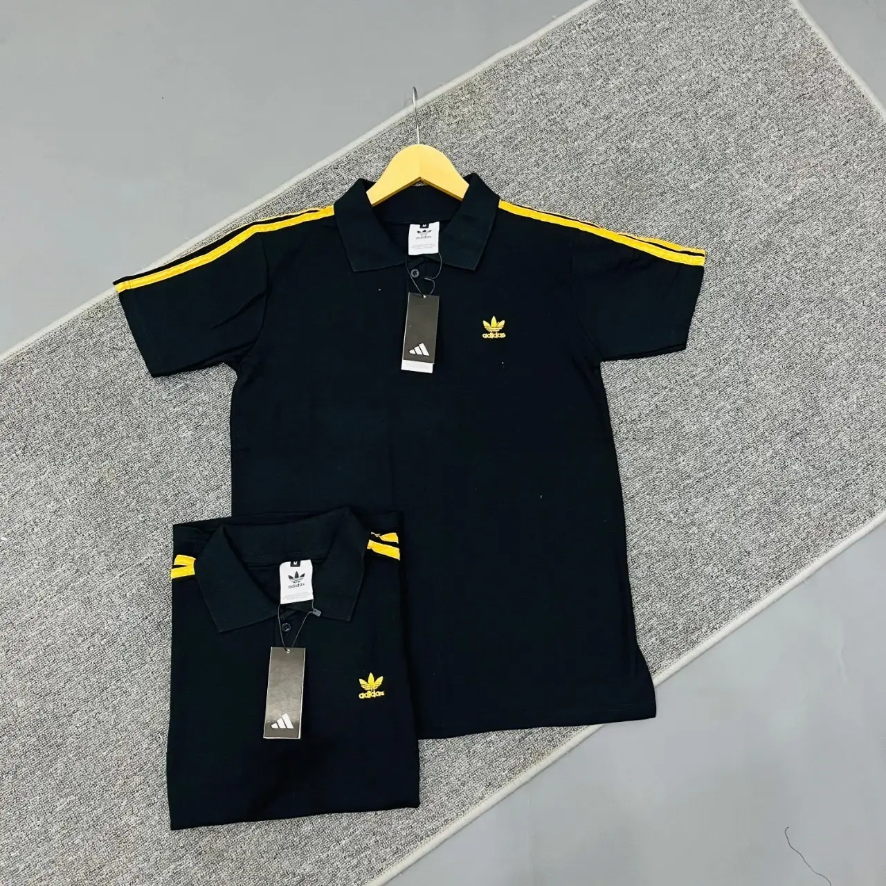 ADIDAS POLO TEE BLACK STRIPE YELLOW - Gambar 3