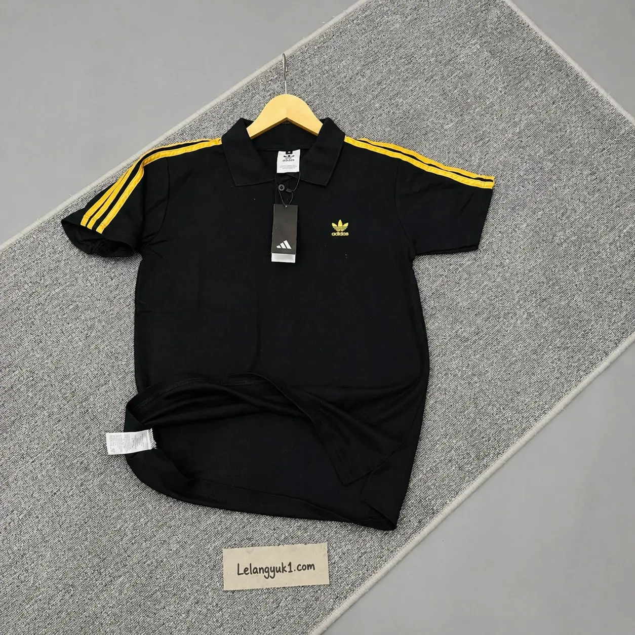 ADIDAS POLO TEE BLACK STRIPE YELLOW