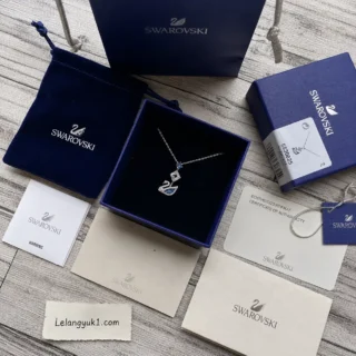 Swarovski Swan Crystal Necklace Silver Blue